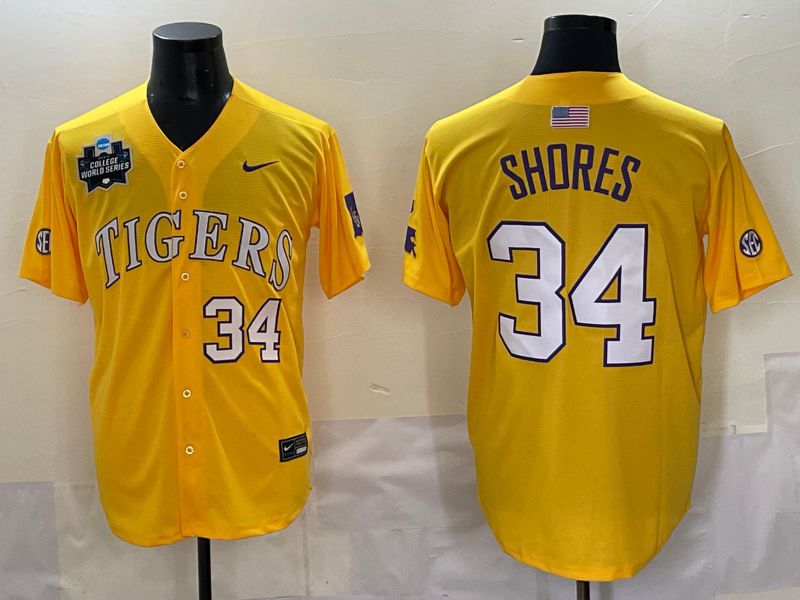 Men 2025 LSU Tigers #34 Shores Yellow Nike Joint Name Nike NCAA Jersey style 7->washington commanders->NFL Jersey